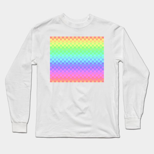 Rainbow Ombre Checkered Pattern Long Sleeve T-Shirt by saradaboru